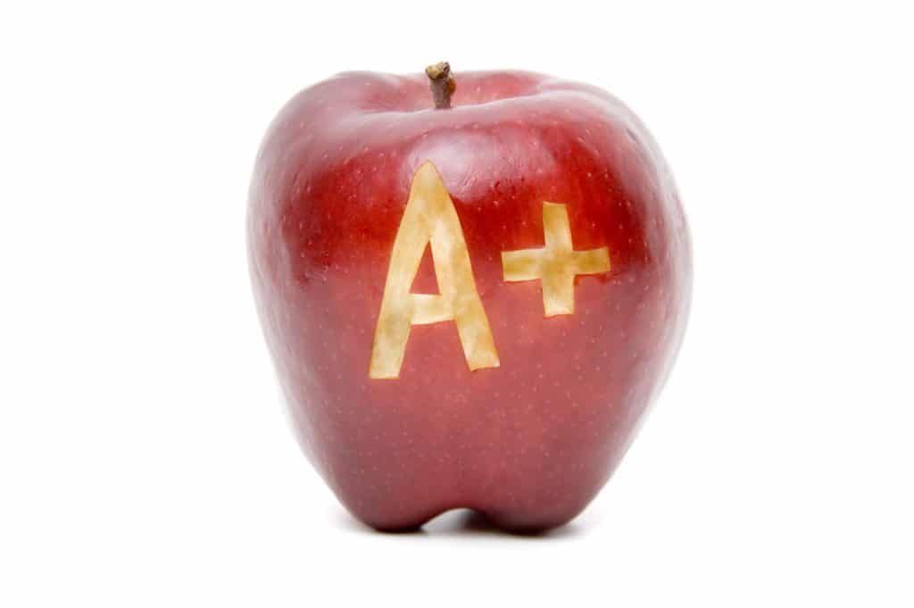 Good Grades Apple with A+ carved in it