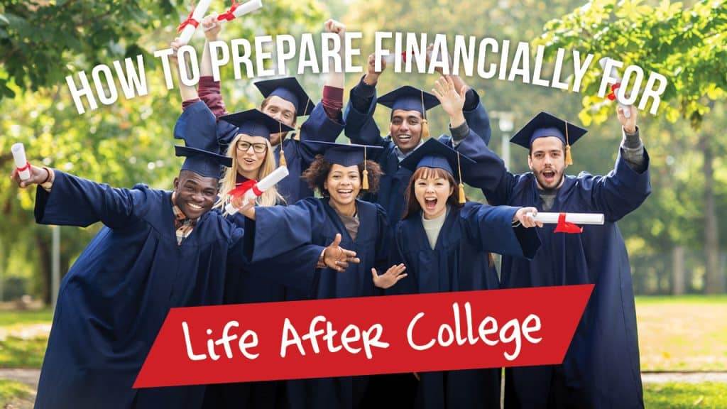How to prepare financially for life after college. Image of elated students in cap and gown after graduation