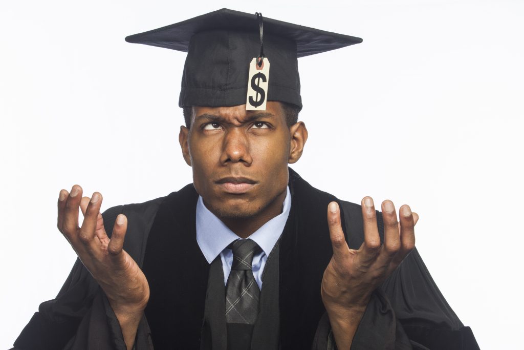 College grad being troubled by student loan debt