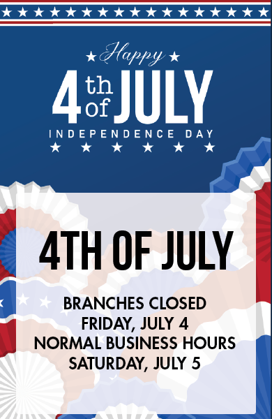 All branches closed July 4