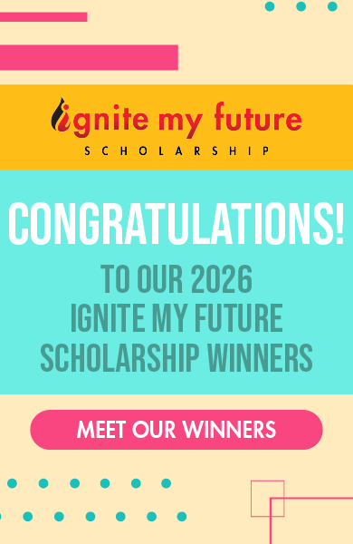 WinnerScholarship2025_Website Slider LP Mobile-02 A student working on applying for the Ignite My Future Scholarship.