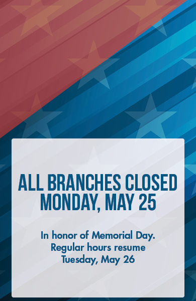 Memorial Day Slider and Social Template2 All branches closed on Memorial Day - Stylized American Flag