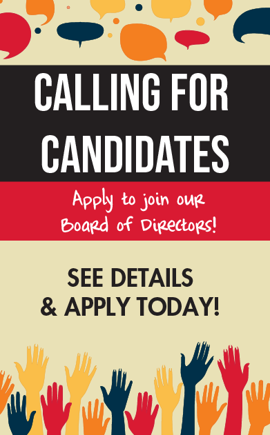 Calling for candidates for 2027 at Firefighters Community Credit Union. Join our board of directors! Dates and information are contained in this image.
