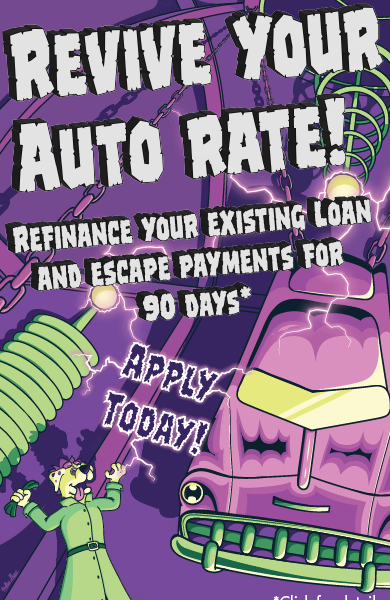 AutoRefi_Website_2026_v02_Homepage Slider Mobile Dr. Sparky the mad scientist reviving your car loan.